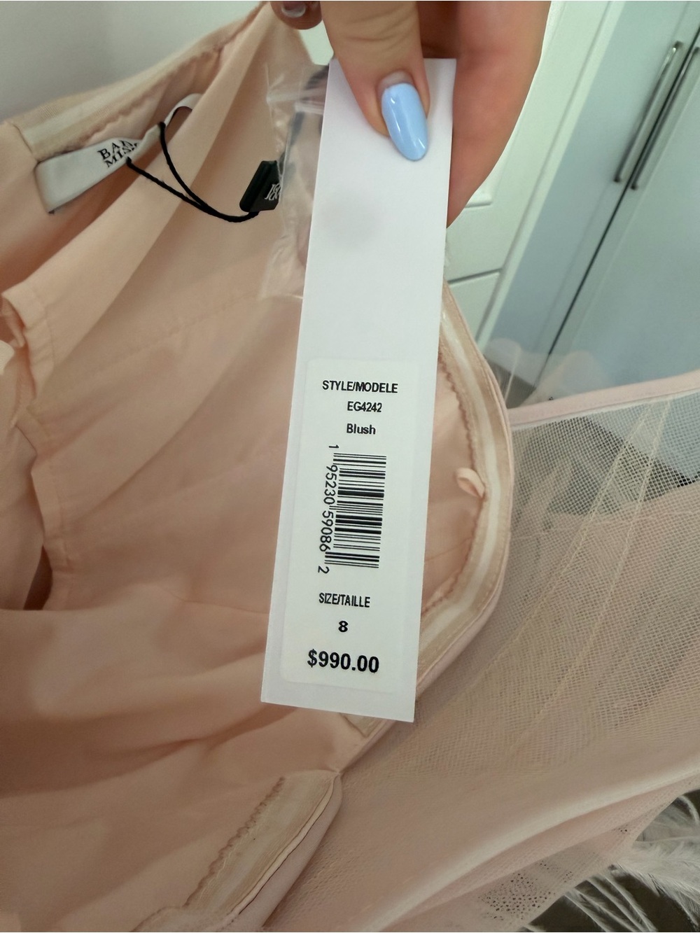 Badgley Mischka Blush Feather-Trim Strapless Maxi Gown - Picture 7 of 8